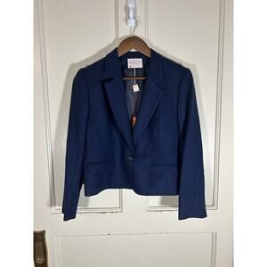 Vintage Pendleton Wool One Button Blazer Womens Size 8P Navy Blue Classic NWT
